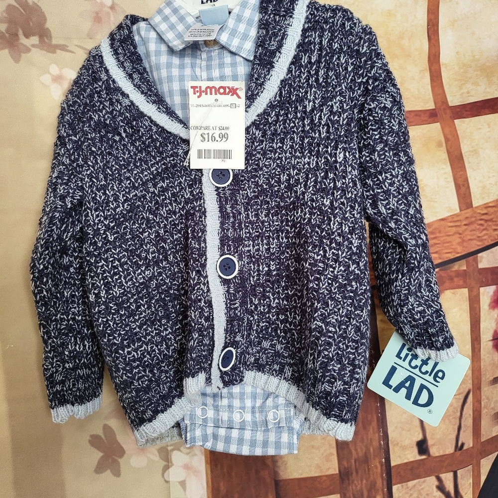 NWT Baby's sweater, onesie and 3 bibs